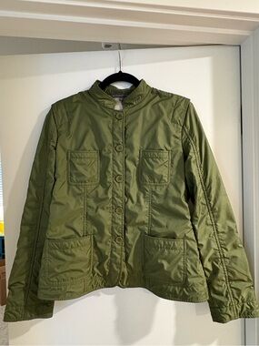 Bernadette Conte Womens Olive Green Quilted Button-Up Jacket Size 10